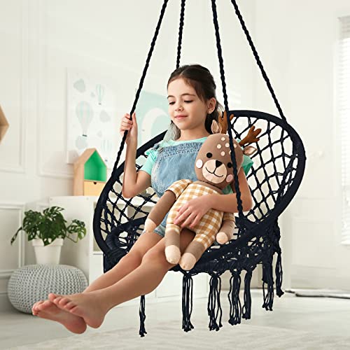 Black Macrame Hanging Swing Chair Set of 2 I24440