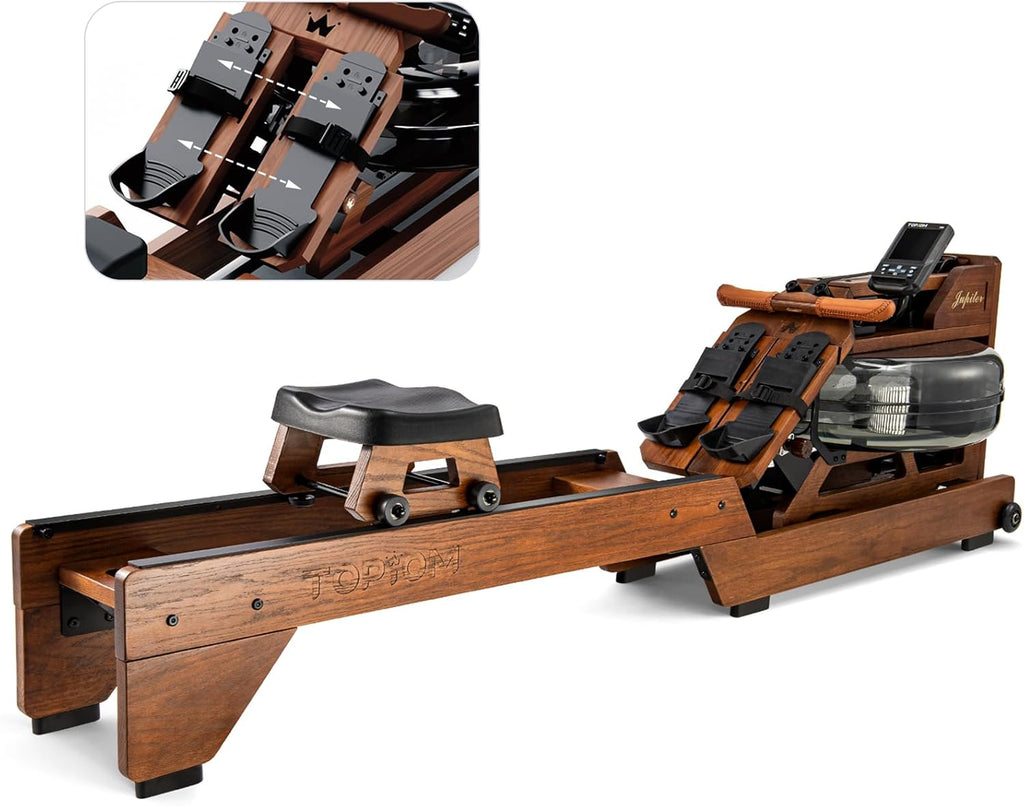Solid Wood Water Rowing Machine 500Lbs Capacity with Adjustable Footpad I956