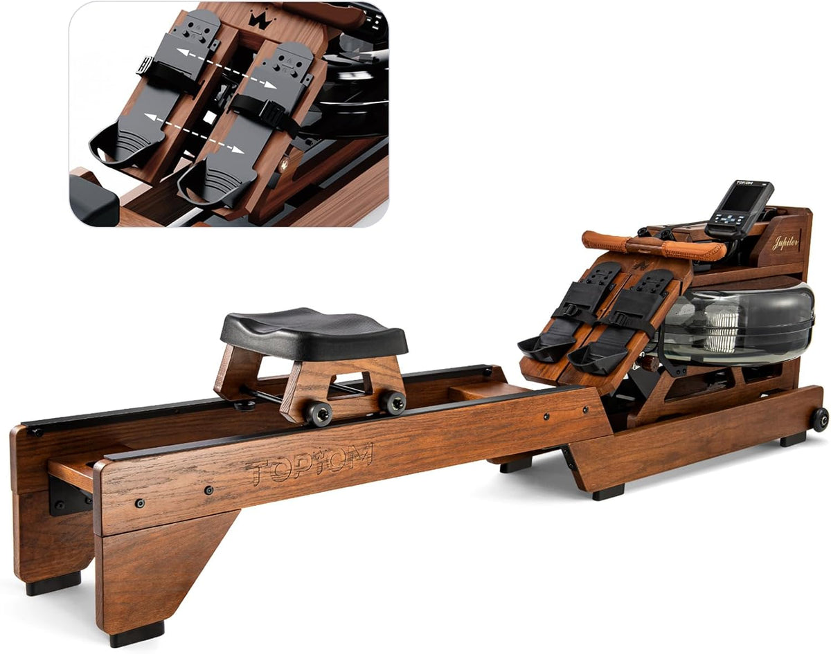 Solid Wood Water Rowing Machine 500Lbs Capacity with Adjustable Footpad I956