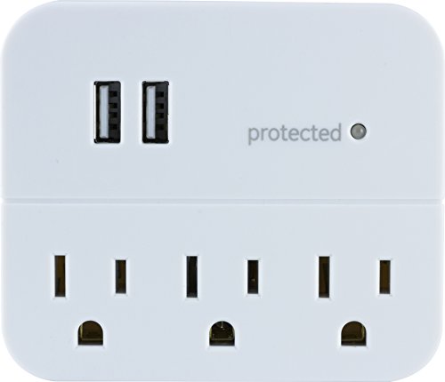 3-Outlet Surge Protector with 2 USB Ports, White H4577