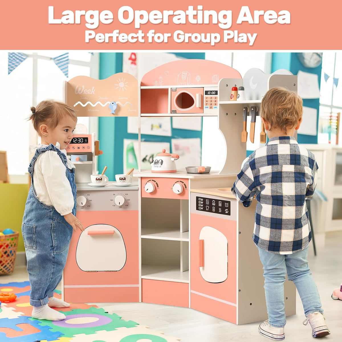 Wooden Play Kitchen with Cookware Accessories and Play Sink F93805