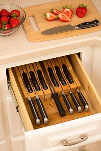 Bamboo Knife Block Holds 12 Knives with Slot for Knife Sharpener E720
