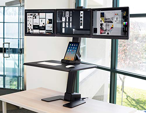 Triple Monitor Electric Standing Desk Converter with 3 Mounts for Screens up to 32" Q275