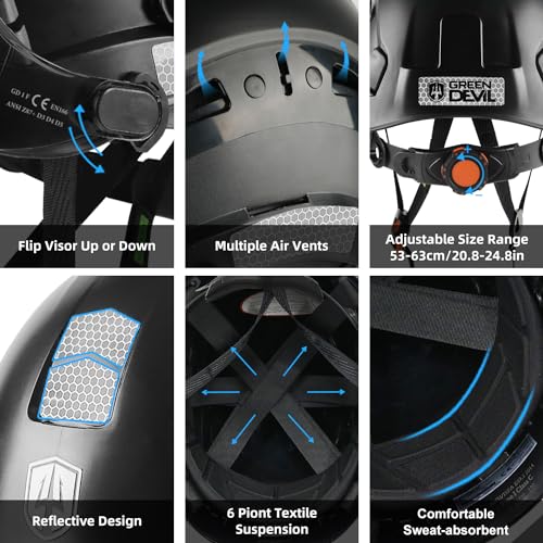 5 in 1 Vented Hard Hat Safety Helmet with Visor Bluetooth Ear Muffs and Headlamp C41716