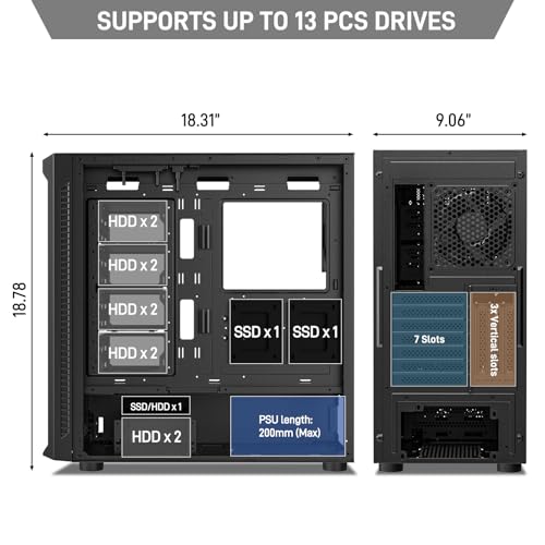 Black Mid Tower Computer Case with 4x120mm Fans T860631