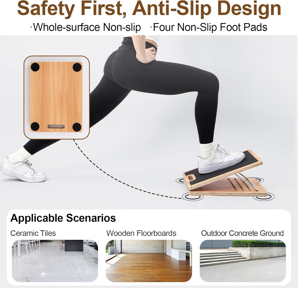 Portable Wooden Slant Board with Non-Slip Surface, 4 Angle Settings T2581