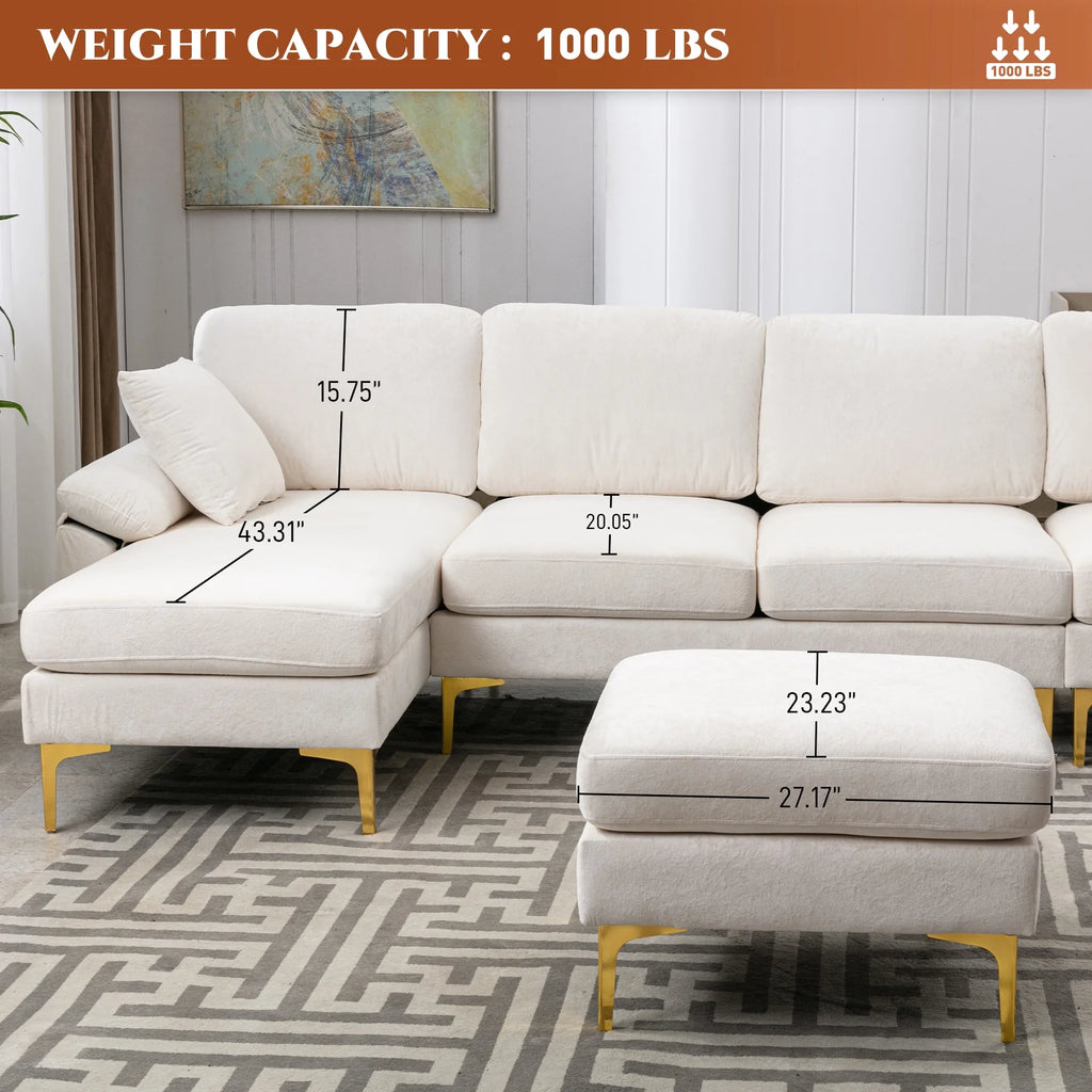Upholstered Velvet U-shaped Sectional Sofa With Ottoman M813