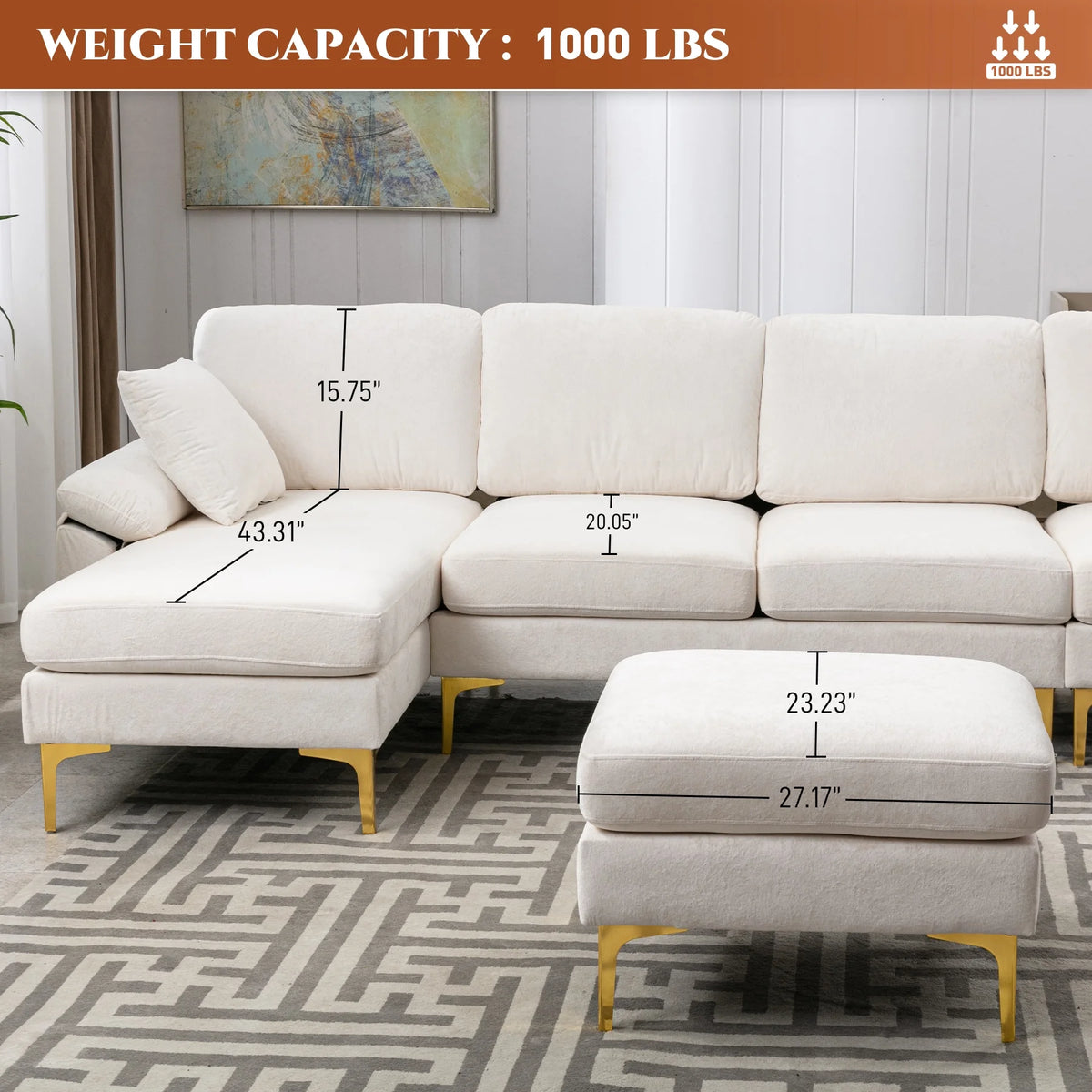 Upholstered Velvet U-shaped Sectional Sofa With Ottoman M813