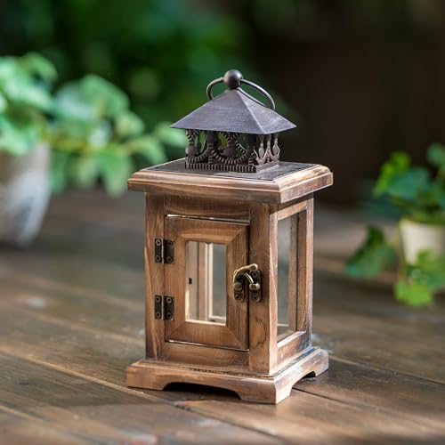 Brown Wooden Candle Holder Lantern T748485