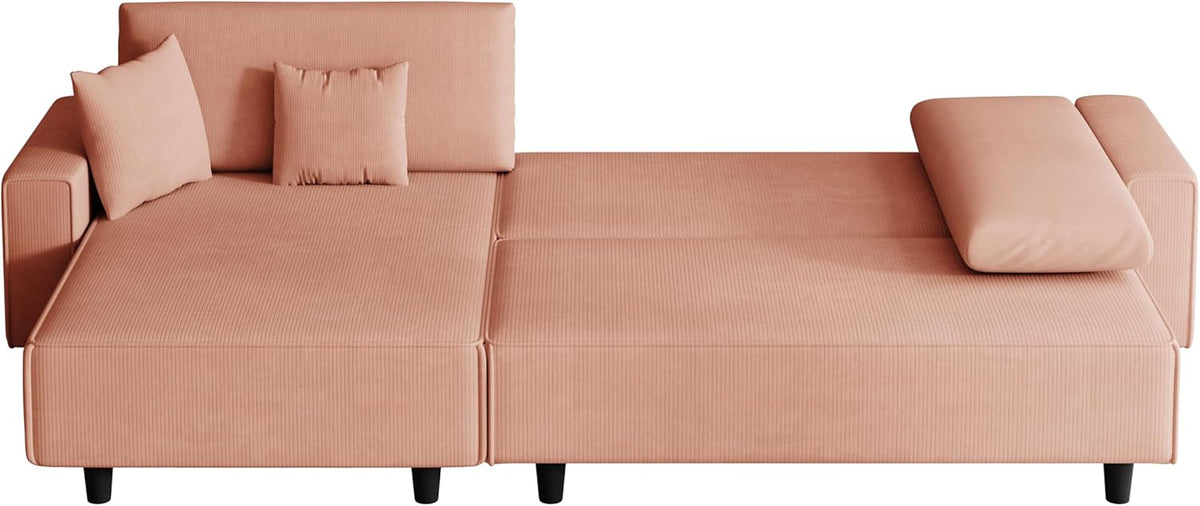 Orange Corduroy Sofa Bed with 2 Pillows M662