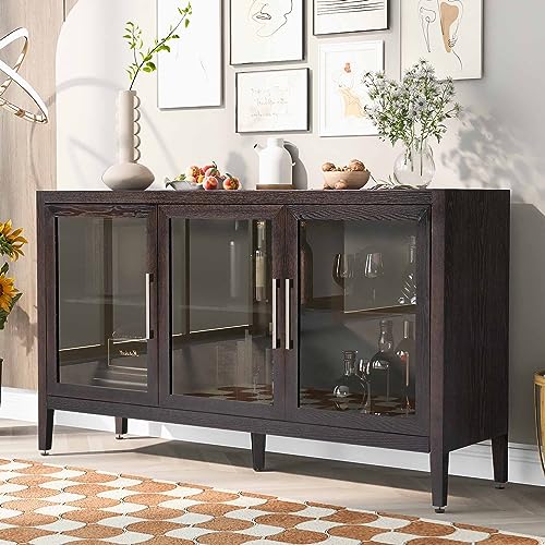 Black Glass Door Sideboard Cabinet with Adjustable Shelf B75823