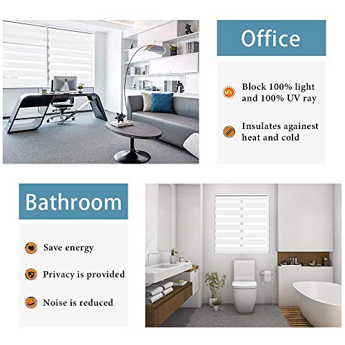 White 35.4" W x 90" H Dual Roller Zebra Blinds R9275