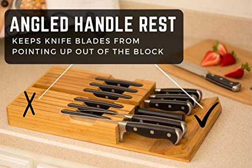 Bamboo Knife Block Holds 12 Knives with Slot for Knife Sharpener E720
