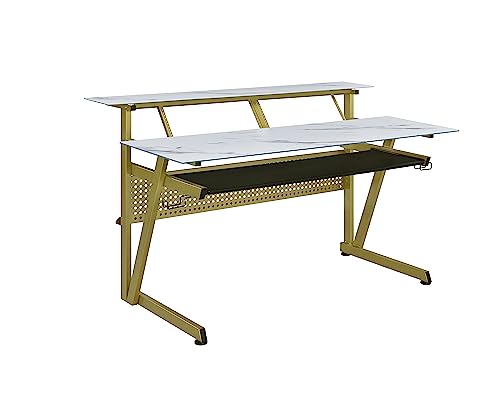 Black Tempered Glass Music Studio Workstation with 2 x 4U Rack J881066