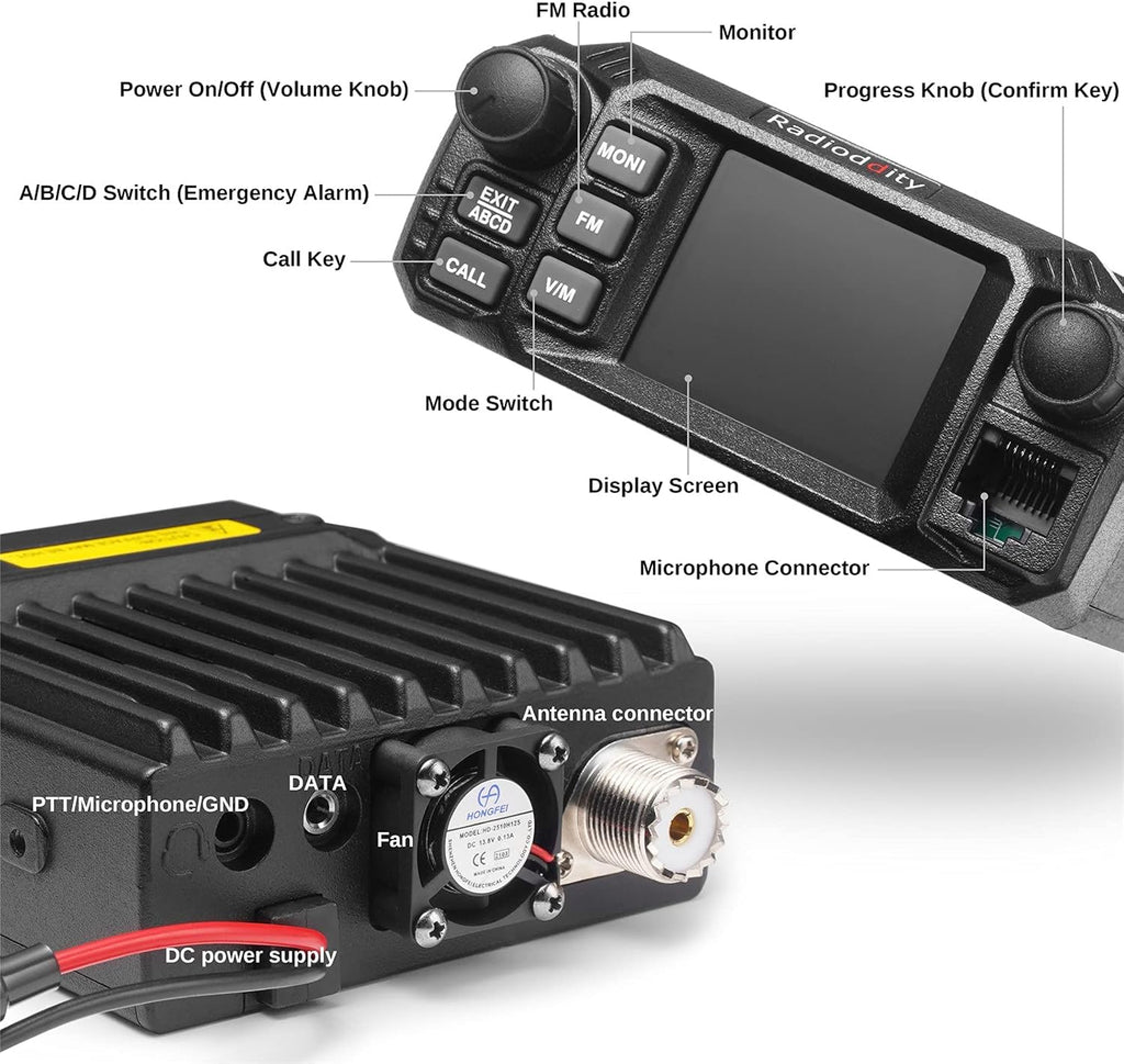 GMRS Mobile Radio, 25 Watts, Dual Band Scanning Receiver E73794