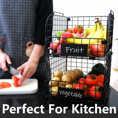 4 Pack 12"x10.4"x7.8" Black Metal Stackable Baskets B251