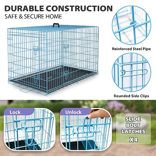 42 Inch Folding Metal Wire Dog Crate with Divider Panel, Removable Tray, Black T2061