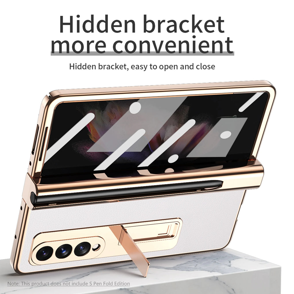 White PC + PU Leather Phone Case for Samsung Z Fold 3 5G M214681