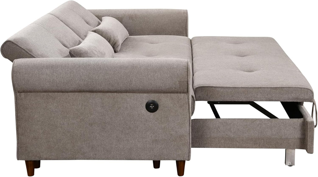 Brown Fabric Convertible Sleeper Sofa Bed with Pullout Bed and 2 Pillows X960