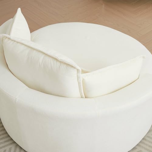 White Sherpa Fabric Swivel Barrel Chair with Storage Ottoman L199