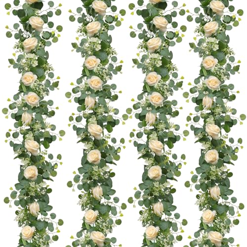2Pcs Artificial Eucalyptus Flower Garland with White Rose Flowers F278