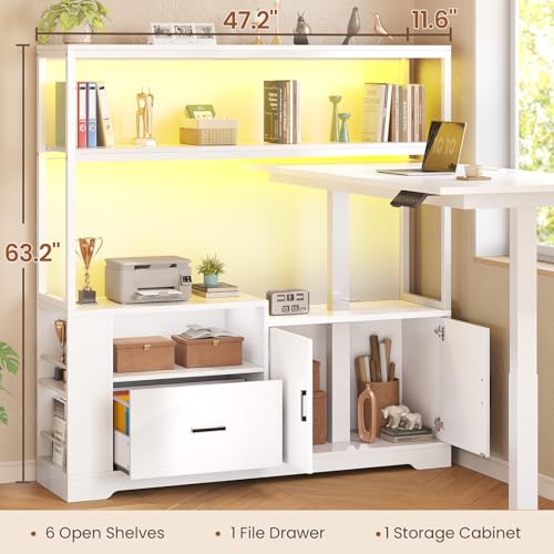 White L Shaped Standing Desk with Drawers & Hutch B6515