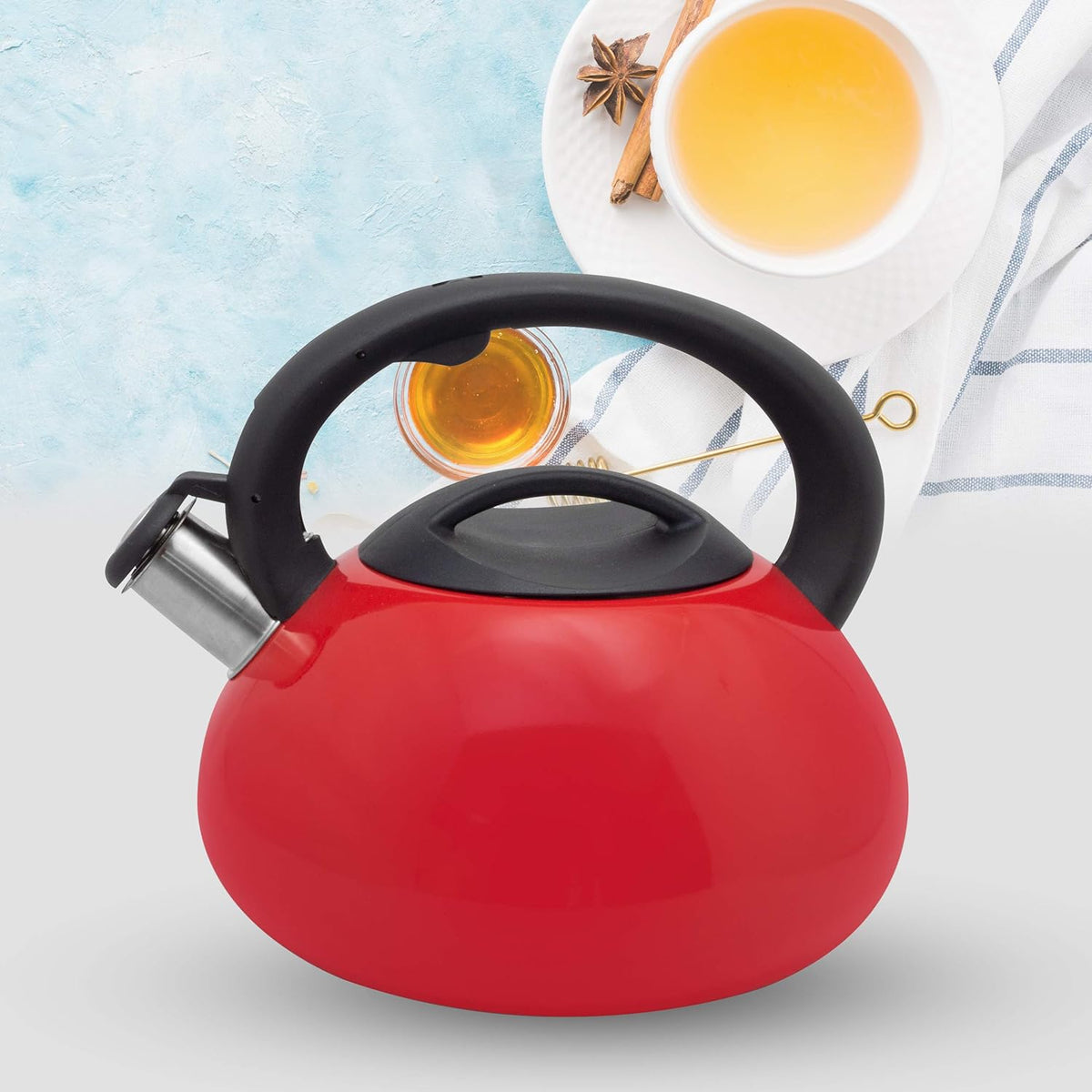 3 Qt Stainless Steel Tea Kettle Red Y32335