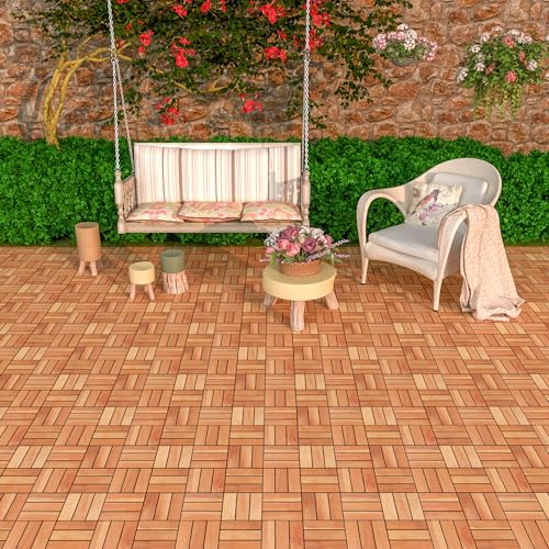 20 Pack Solid Acacia Wood Interlocking Deck Tiles, Golden Teak X2960