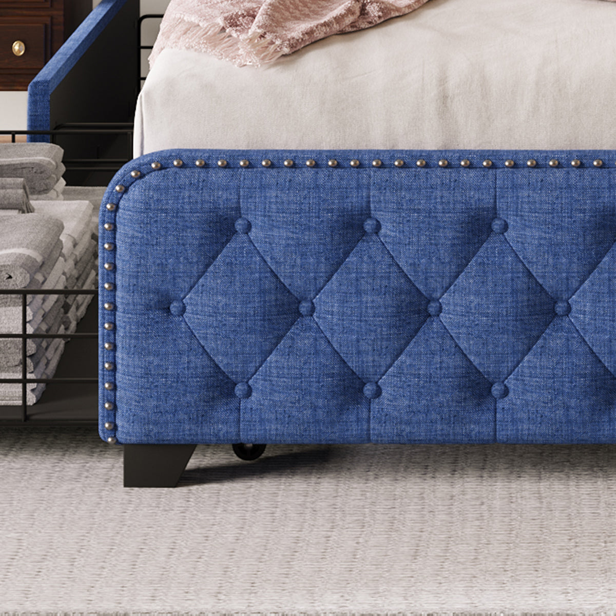 Blue Full Platform Bed Frame with Four Drawers A507597