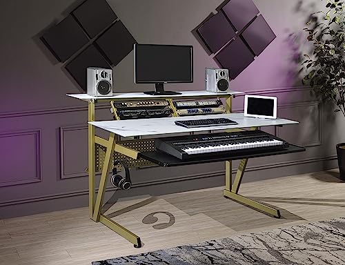 Black Tempered Glass Music Studio Workstation with 2 x 4U Rack J881066