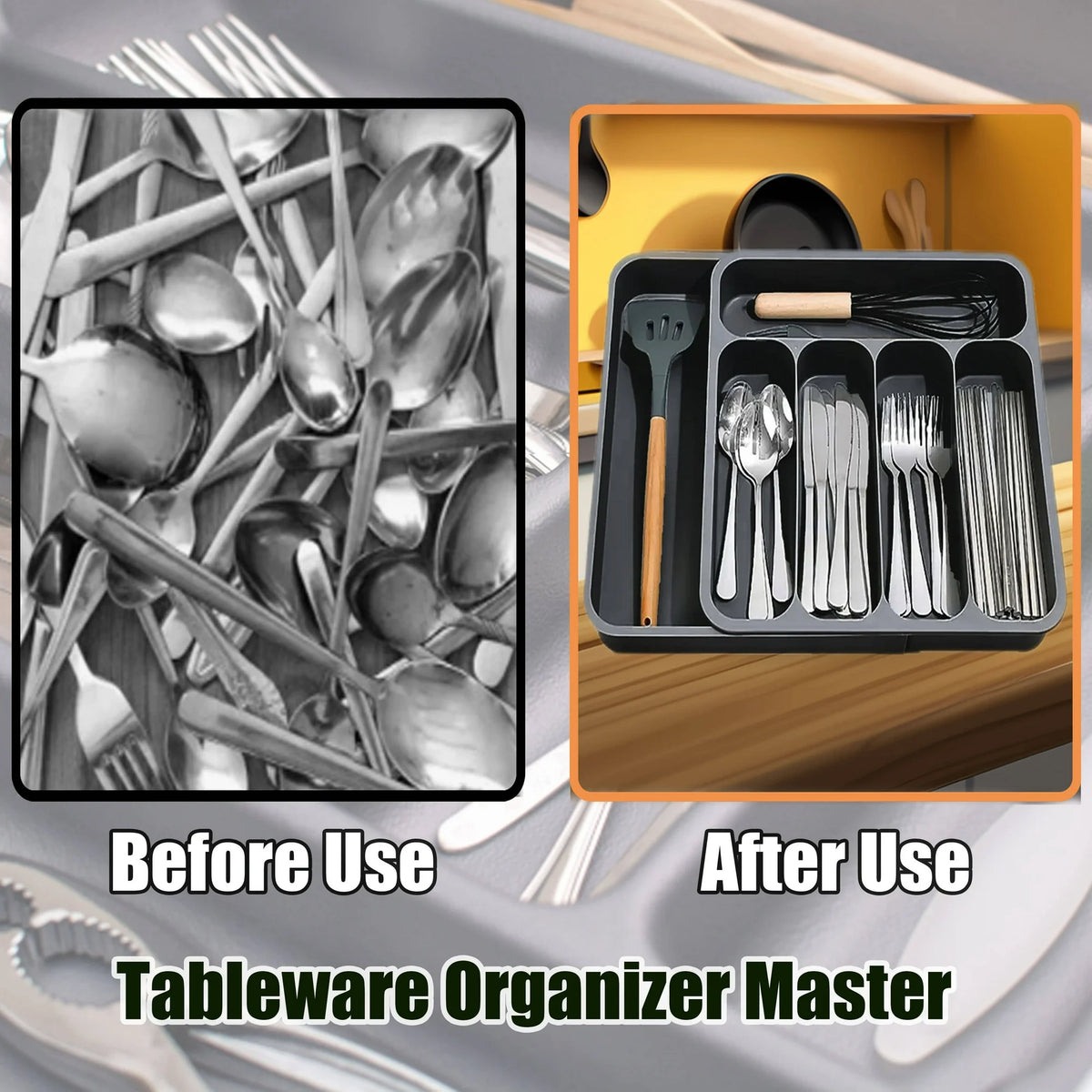 Black Expandable Plastic Silverware Drawer Organizer G850