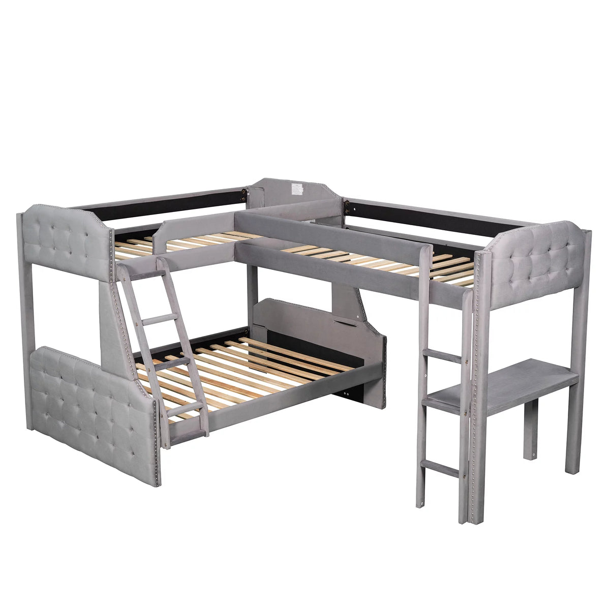 Gray Twin over Full Upholstered Bunk Bed with Desk Y82393
