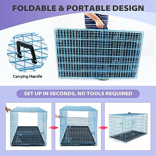 42 Inch Folding Metal Wire Dog Crate with Divider Panel, Removable Tray, Black T2061