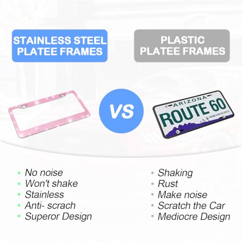 2 Hole Stainless Steel Crystal Diamond License Plate Frame A451898