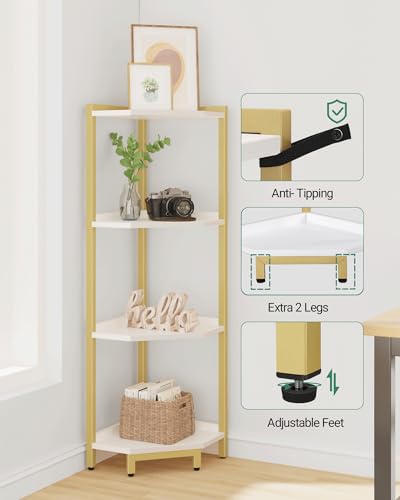 4-Tier White Corner Shelf with Metal Frame I254