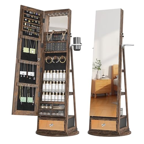 White Jewelry Armoire with LED Light and Full-Length Mirror U629