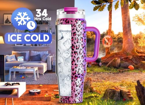 40 oz Insulated Stainless Steel Tumbler with Handle and Straw C97796