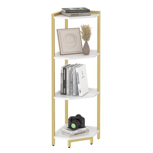 4-Tier White Corner Shelf with Metal Frame I254