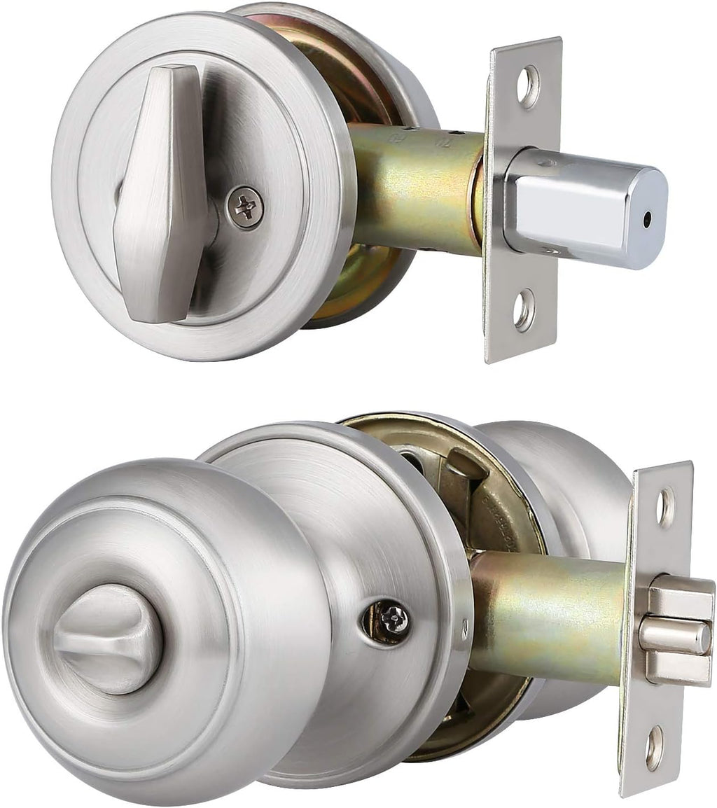 Satin Nickel Entry Door Knob and Deadbolt Combo Pack of 2 Y4241
