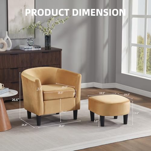 White Velvet Accent Barrel Chair with Ottoman M731