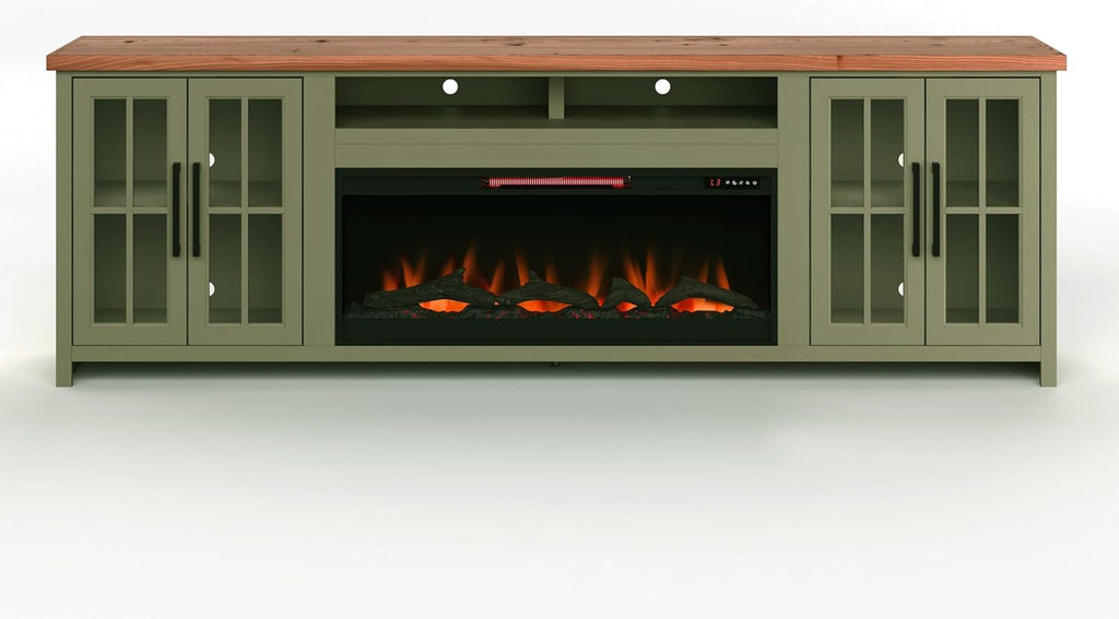 Sage Green Fruitwood Fireplace TV Stand Console W73820