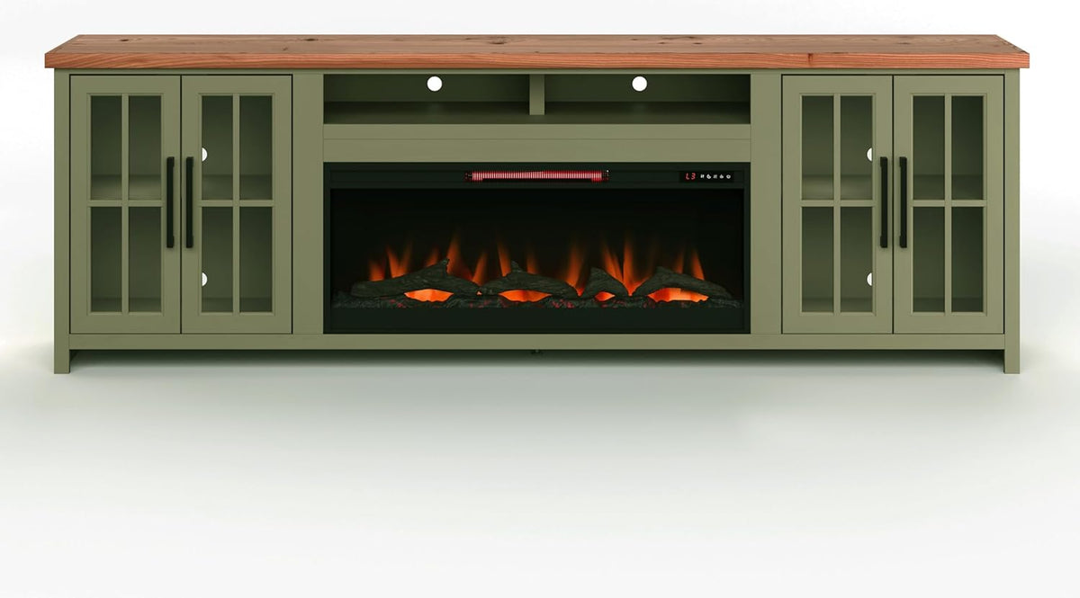Sage Green Fruitwood Fireplace TV Stand Console W73820