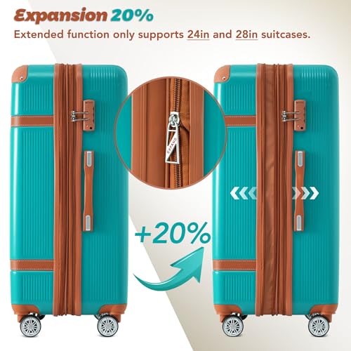 Hard Shell Expandable Travel Suitcase with Spinner Wheels, TSA Lock (20/24/28, Blue) P7036