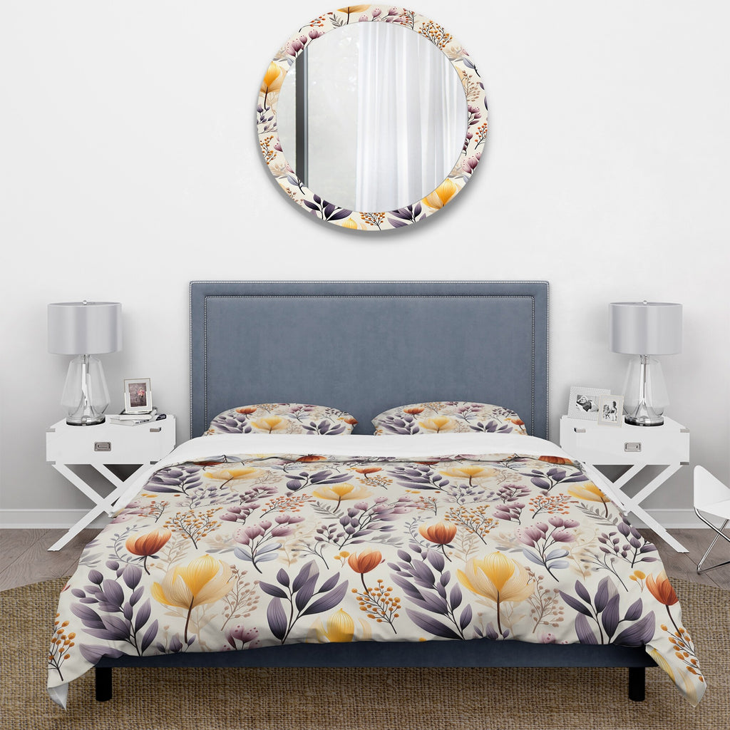 Yellow Floral Bedding Comforter Set with 2 Shams Twin E1547