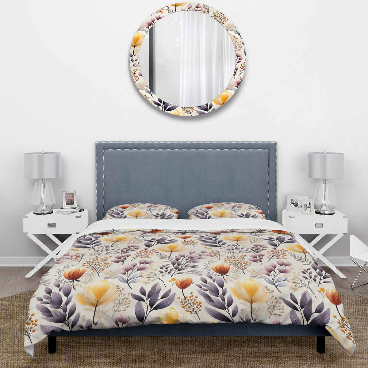 Yellow Floral Bedding Comforter Set with 2 Shams Twin E1547