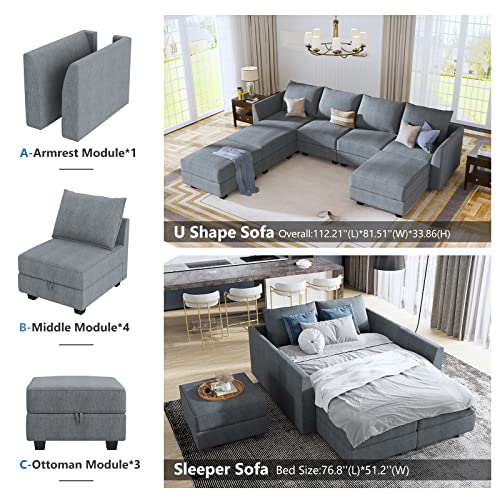 Bluish Grey Modular Sectional Sofa with Storage Seat M87237