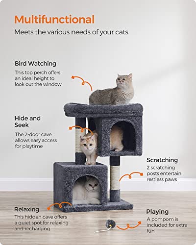 Light Gray Cat Tree with 2 Cat Caves and Scratching Post U638