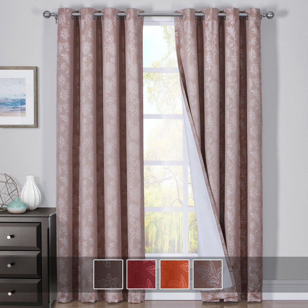 100% Blackout Curtain Panels Fannie - Woven Jacquard Triple Pass Thermal Insulated (Set of 2 Panels)
