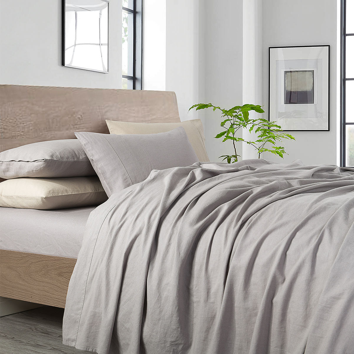 Pre-Washed Belgian Flax Linen Cotton Pillowcases (Pair)