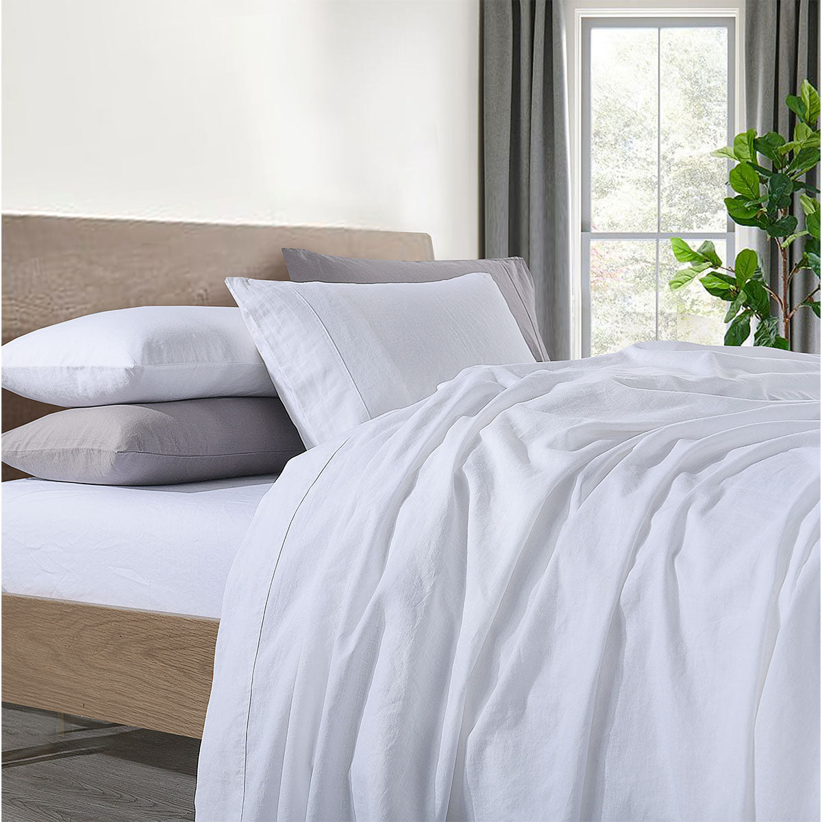 Pre-Washed Belgian Flax Linen Cotton Pillowcases (Pair)